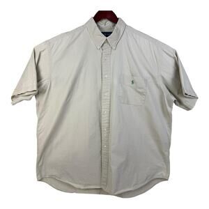 Polo Ralph Lauren Blake Shirt Men’s XXL Beige Tan Short Sleeve Green Pony Cotton